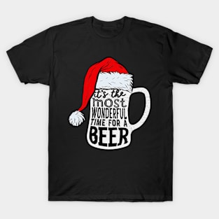 It's The Most Wonderful Time For A Beer Santa Hat Christmas T-Shirt